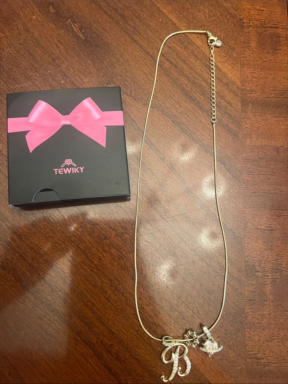 Gold Initial 'B' Necklace with Crystal Charm - Gold